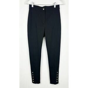 Sandro Paris Gold Button Ankle Trousers Black Sz 2 Old Money Office